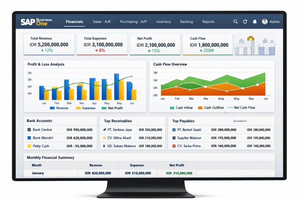 Fitur Unggulan dashboard manajemen keuangan sap busniss one
