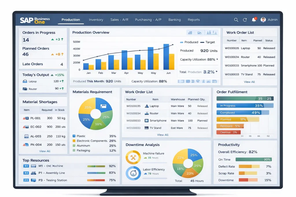 Fitur Unggulan Dashboard SAP Busniess One Manajemen Produksi